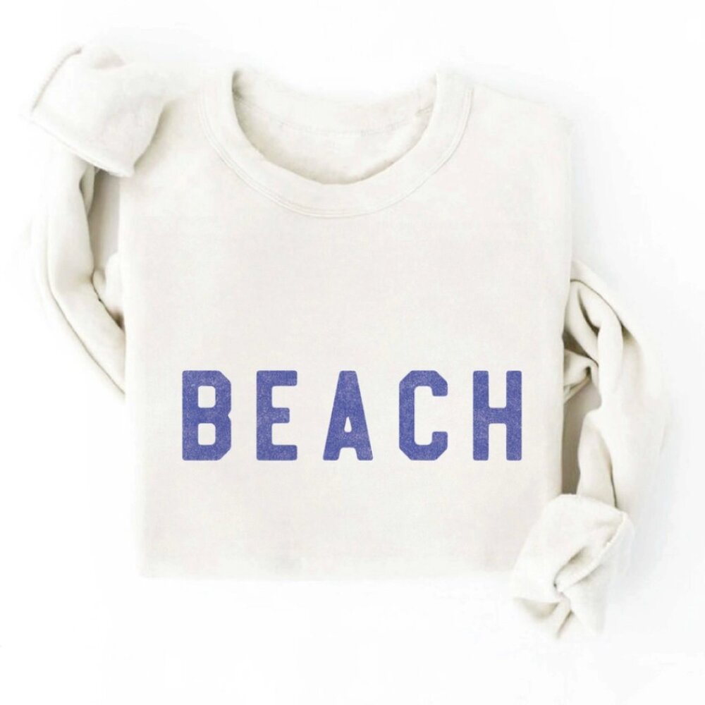 BEACH PULLOVER Sweatshirt Graphic Unisex Fleece Pullover Relaxed Fit.
